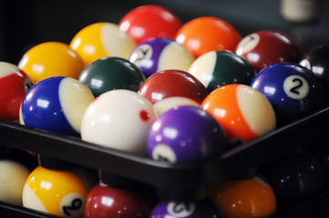 Group of many colour snooker balls