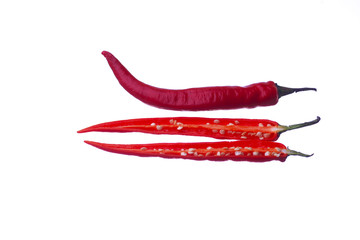 Red chili or chilli cayenne pepper isolated on white background.