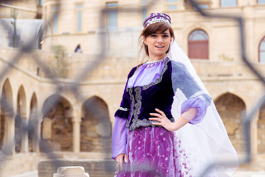 Young turkish-azeri woman in traditional Azerbaijani dress