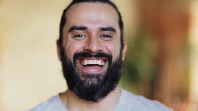 happy laughing man with beard