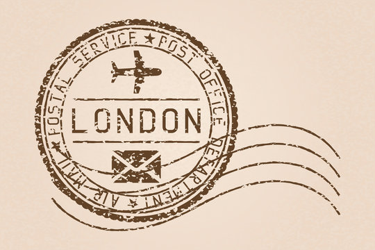 London mail stamp. Old faded retro styled impress