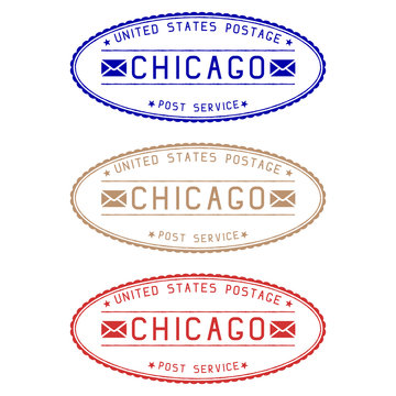 Chicago mail stamps. Colored set of oval impress