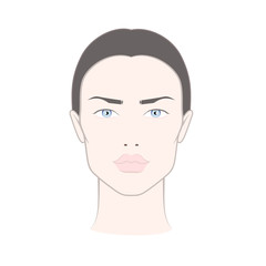Face chart for makeup of woman with blue eyes, brown hair