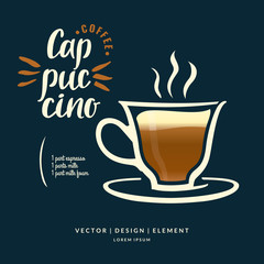 Modern hand drawn lettering label for coffee drink Cappuccino.