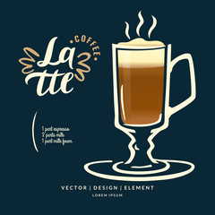 Modern hand drawn lettering label for coffee drink Latte.