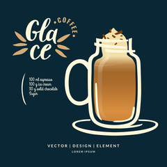 Modern hand drawn lettering label for coffee drink Glace.