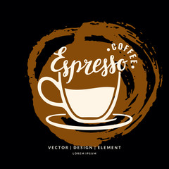 Modern hand drawn lettering label for coffee drink Espresso.
