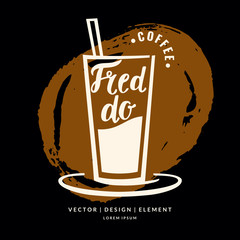 Modern hand drawn lettering label for coffee drink Fredo.