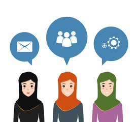 Obraz premium Arab people team work with brainstorming. Vector character.