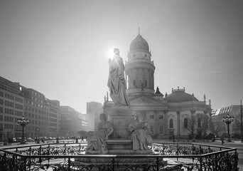 BERLIN, GERMANY, FEBRUARY - 13, 2017: The church Deutscher Dom and the memorial of Friedrich...
