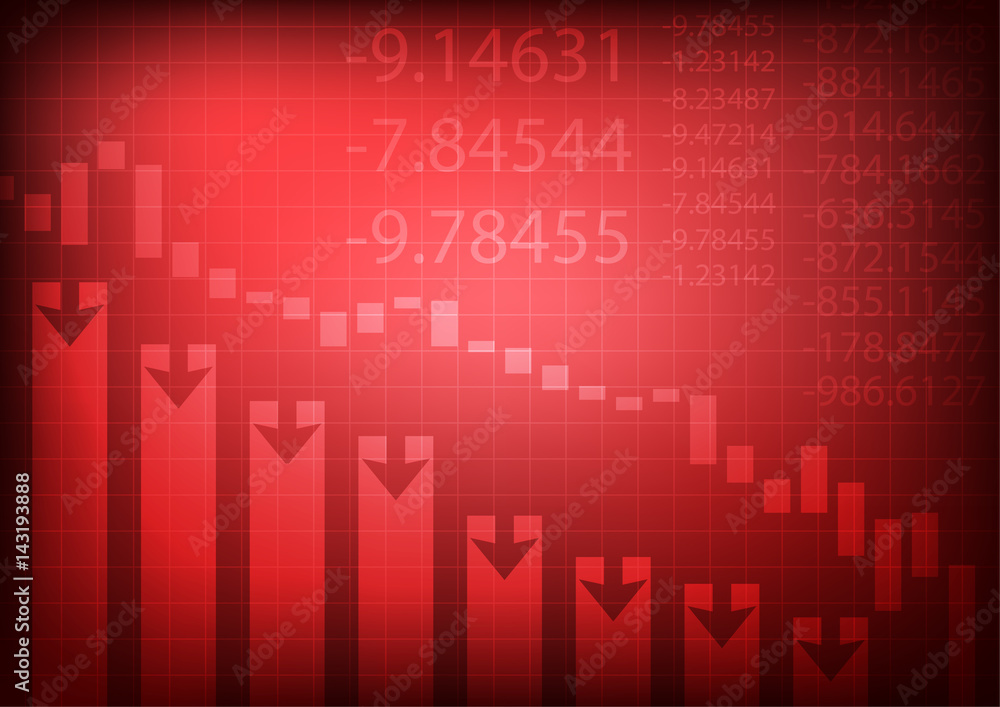 Poster vector : decreasing business graph on red background