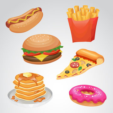 Fast food vector icon set.