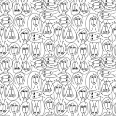 Women - hand drawn seamless pattern  of different women faces.