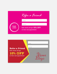 Refer a Friend card template design. Concept for marketing strategy. vector stock.
