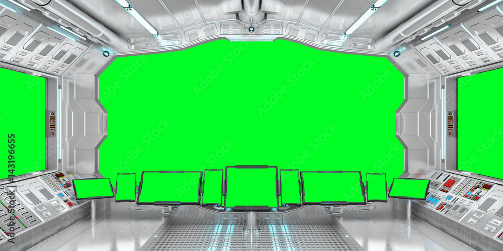 Aufkleber spaceship interior with view on green windows 3d rendering
