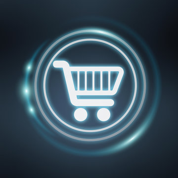 White and glowing blue shopping icon 3D rendering