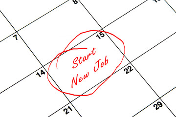 Start New Job Circled on A Calendar in Red