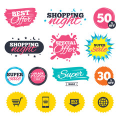 Online shopping icons. Smartphone, cart, buy.