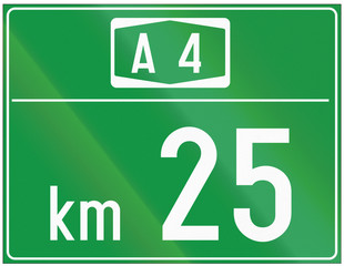 Informational Road sign used in Croatia - Kilometer sign on Highway
