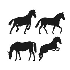 Naklejka premium wild horses silhouette. set vector illustration