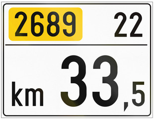 Informational Road sign used in Croatia - Kilometer sign on secondary road