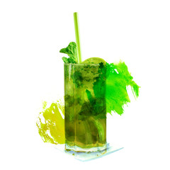 Mojito cocktai photo with watercolor texture and copyspace