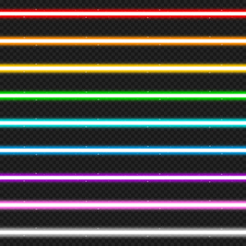 Set of nine colorful laser beams.