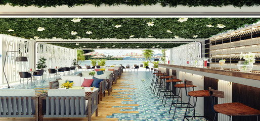 Modern concept design of beach cocktail lounge bar 3D Render