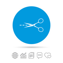 Scissors with cut line sign icon. Tailor symbol.