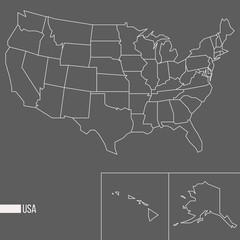 Abstract polygonal geometric United States of America, Alaksa, Hawaii minimalistic vector map isolated on grey background