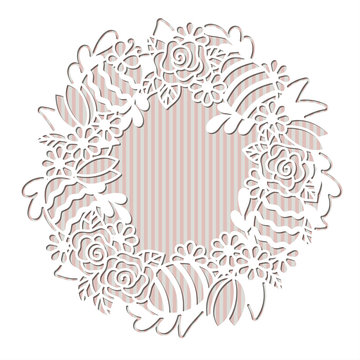 Openwork wreath with flowers and painted Easter eggs. Laser cutting vector template suitable for greeting cards, invitations, decoration of the interior.
