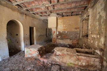 Fototapeta na wymiar Interior of ruined house