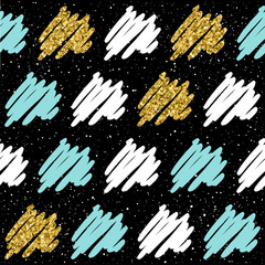 Fototapeta premium Hand drawn seamless background. Gold, blue, white line.