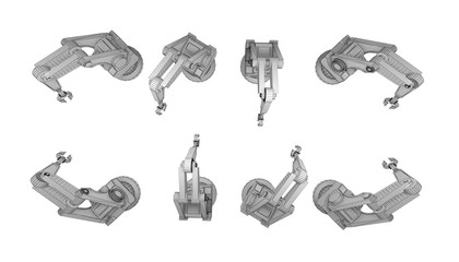 row robot arms top view isolated on white 3d rendering