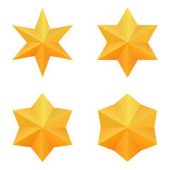 Set of four golden six point stars.