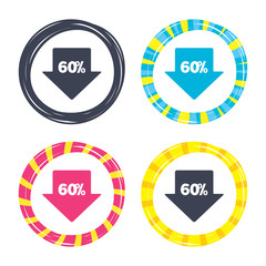 60 percent sale arrow tag sign icon.
