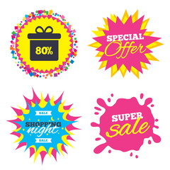 80 percent sale gift box tag sign icon.