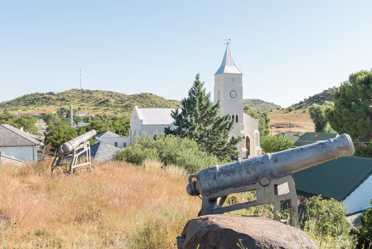 Two cannons and the Dutch Reformed Church in Philippolis