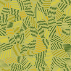 Vector seamless pattern of painted strips in a different direction, dark green, orange, yellow, brown on a light green background