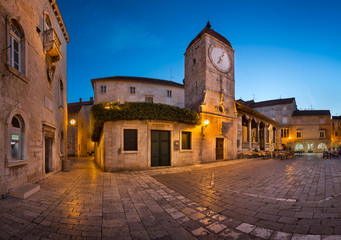 Fototapeta premium Panorama of Saint Sebastian Church and Trg Ivana Pavla II in the Evening, Trogir, Dalmatia, Croatia