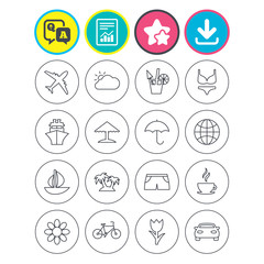 Travel icons. Ship, plane and car transport.