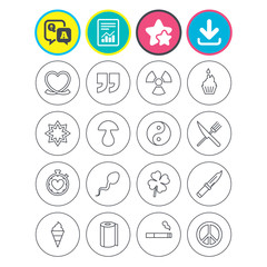 Universal icons. Quotes, ribbon heart and cake.