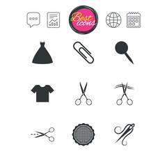 Tailor, sewing and embroidery icons. Scissors.