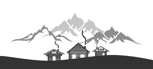 SIlhouette Berge und H&uuml;tten