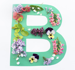 Letter B Made of Spring Flowers and Paper