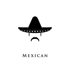 Mexican Sombrero hat with mustache icon