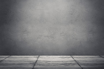 Interior room with dirty concrete wall and floor. 3d rendering illustration