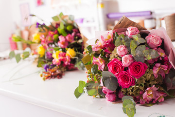 Finished bouquets on the table