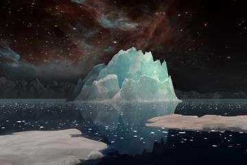 Icebergs under the Milky way. - 143209637