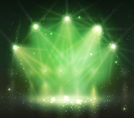 Spotlight on stage with smoke and light.